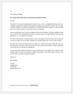 We Will be Closed on Christmas Letter