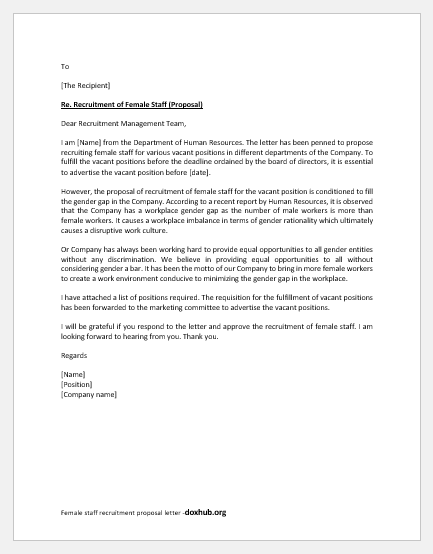 Female staff recruitment proposal letter