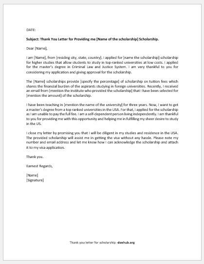 Thank you letter for scholarship