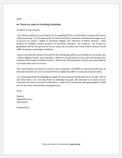 Thank you letter for scholarship