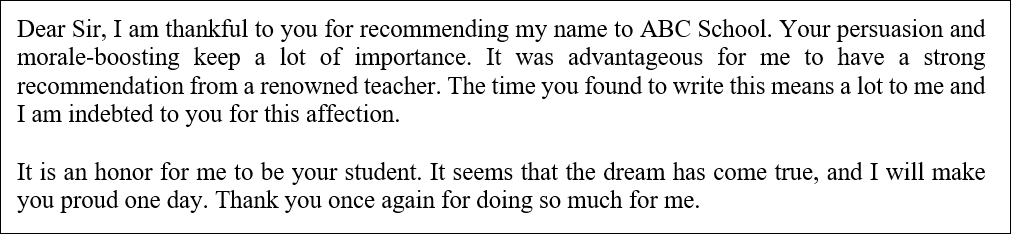 Thank you letter to teacher for recommendation