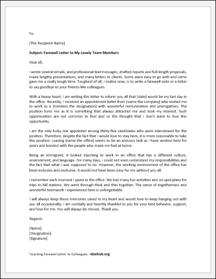 Touching Farewell Letter to Colleagues 