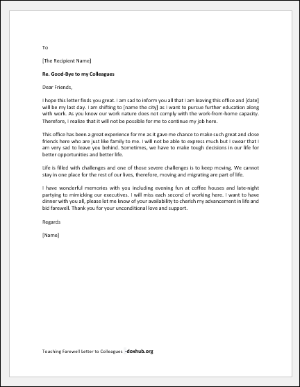 Touching Farewell Letter to Colleagues 