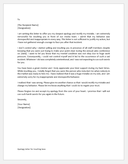 Apology letter for insulting boss
