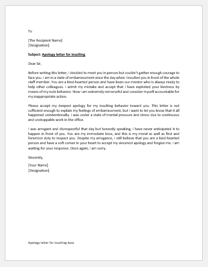 Apology letter for insulting boss