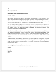Complaint Letter against the Class Environment