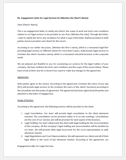 Engagement Letter for Legal Services