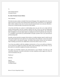 Notice of Concern Regarding Conduct
