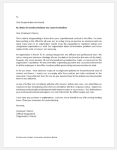 Professional Conduct Expectation Violation Notice