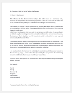 Promissory Note for Tuition Fee with Partial Payment