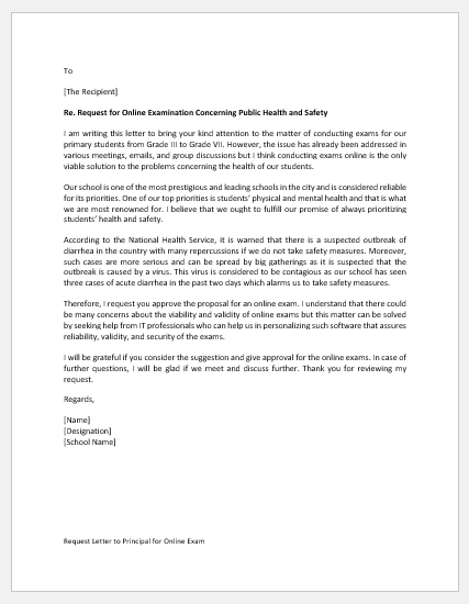 Request Letter to Principal for Online Exam 