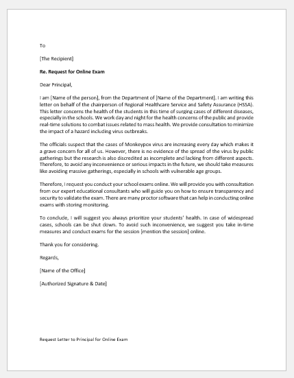 Request Letter to Principal for Online Exam