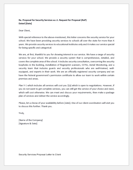 Security Services Proposal Letter to Client