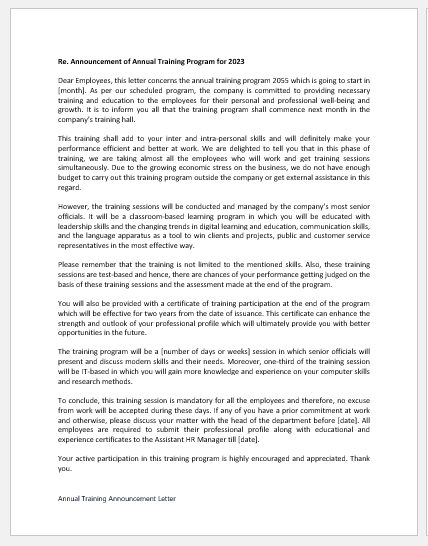 Annual Training Announcement Letter