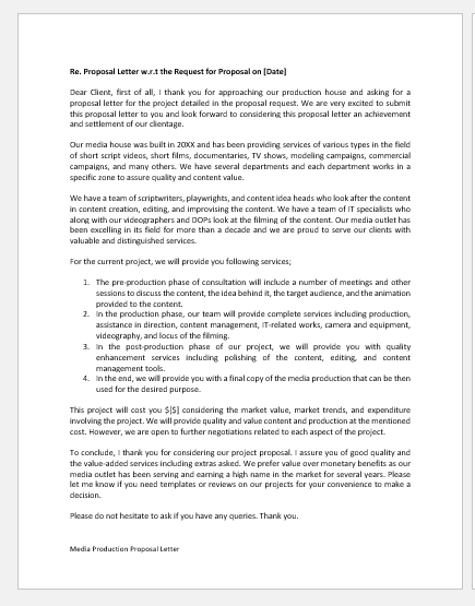 Media Production Proposal Letter