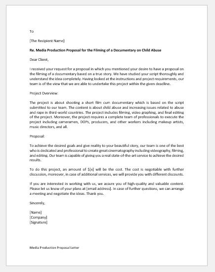 Media Production Proposal Letter