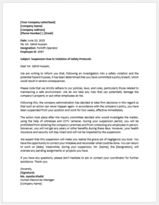 Suspension Letter to Employee for Safety Violation