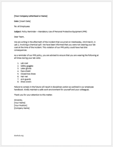 Company Policy Letter for not Wearing PPE